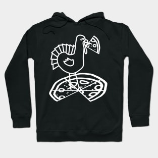 White Line Drawing Thanksgiving Turkey with Pizza Hoodie